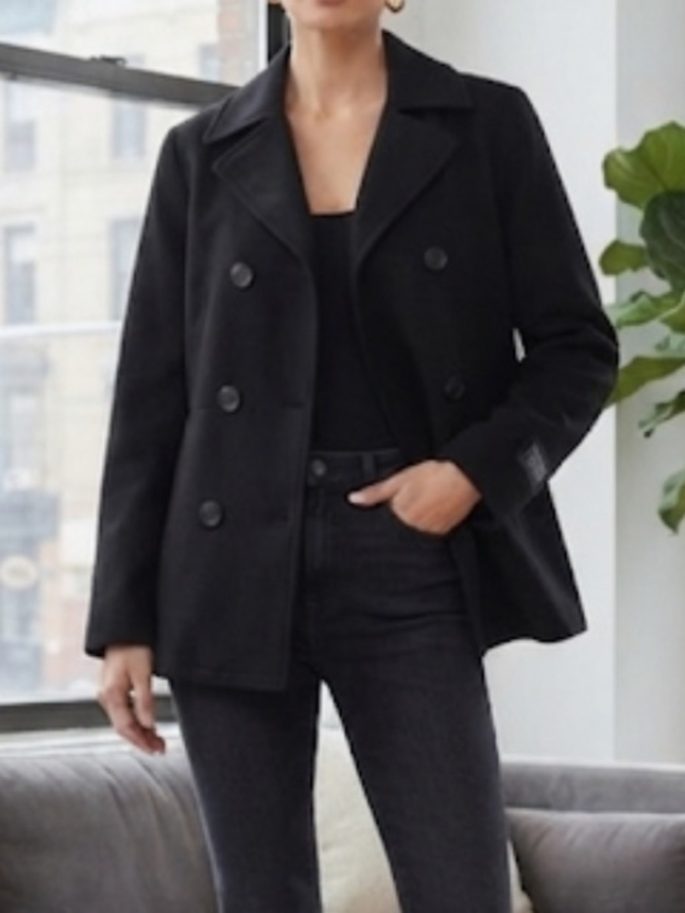 CALVIN KLEIN JEANS Pea Coat Double Breasted Black Medium